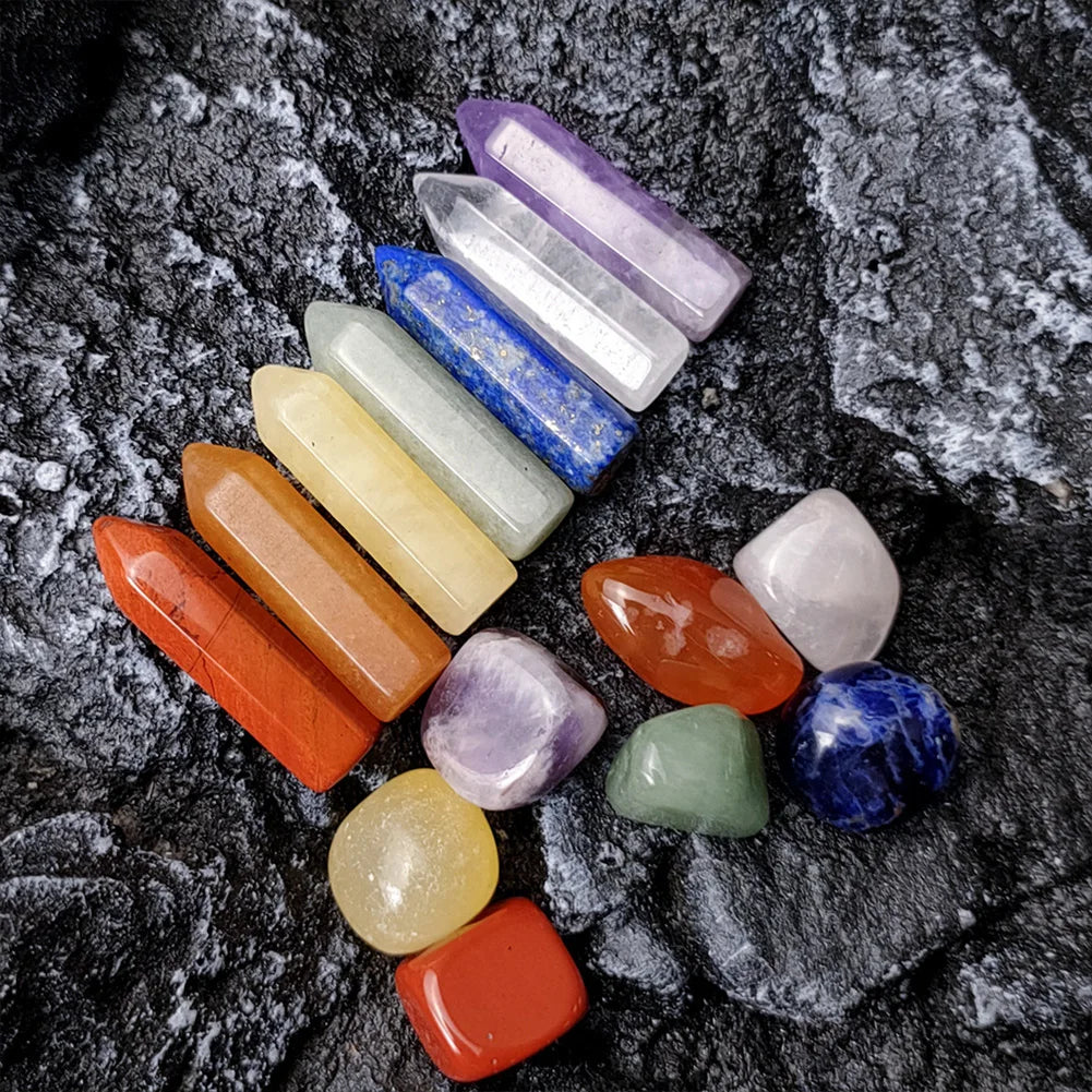 Seven Chakra Natural Crystal Amethyst Healing Stone Set