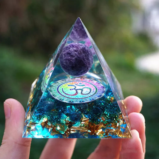 Orgonite Pyramid Meditation Tool Energy Generator Amethyst Peridot Healing Natural Crystal