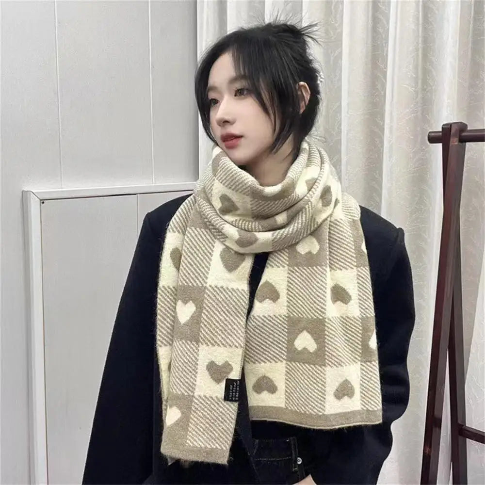 1~5PCS Knitted Scarf Heart Design Black White Plaid Warm Winter Women's Scarves