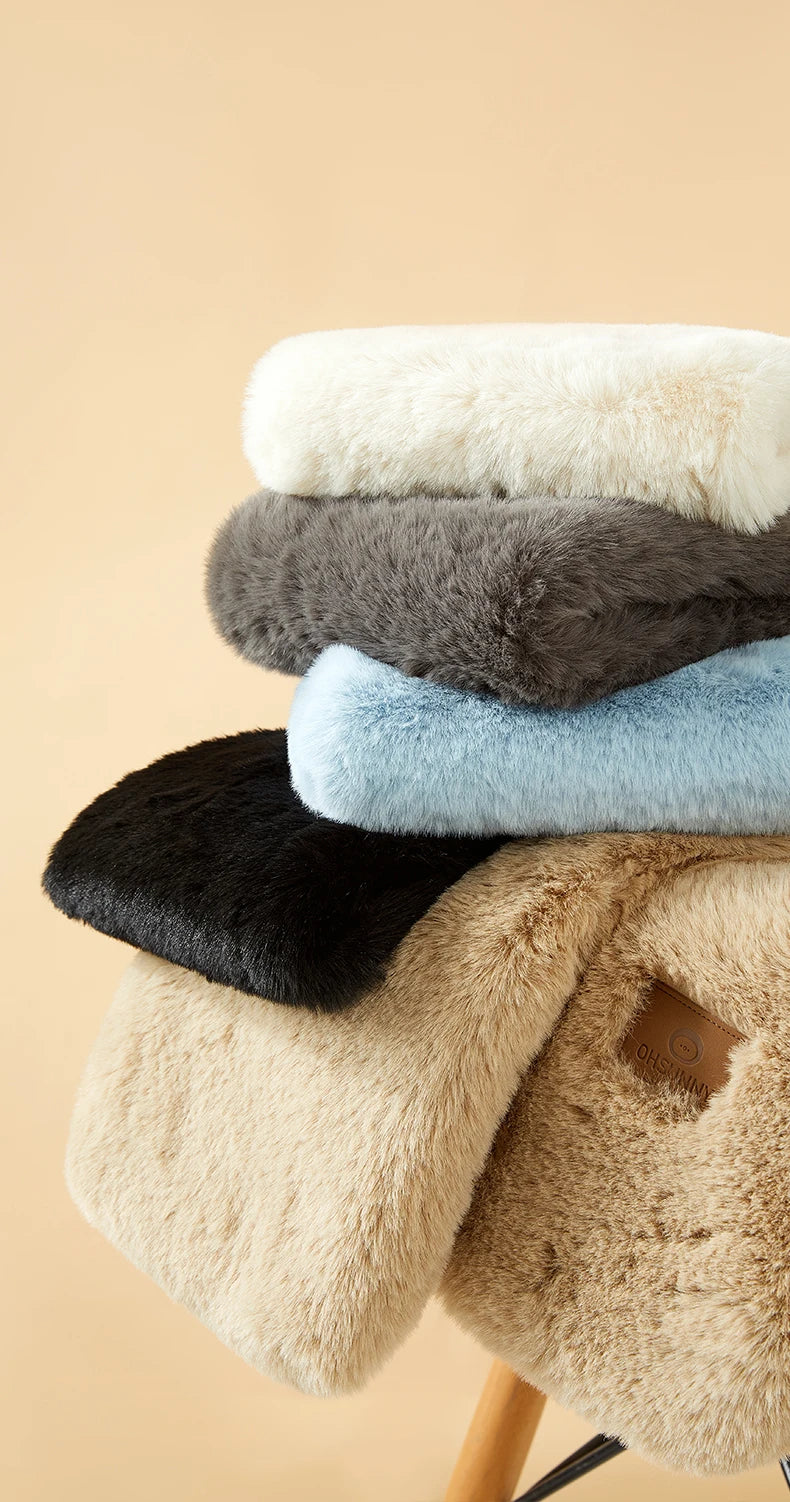 Warm Windproof Imitation Rabbit Fur Soft Plush Scarves Female Anti-Cold