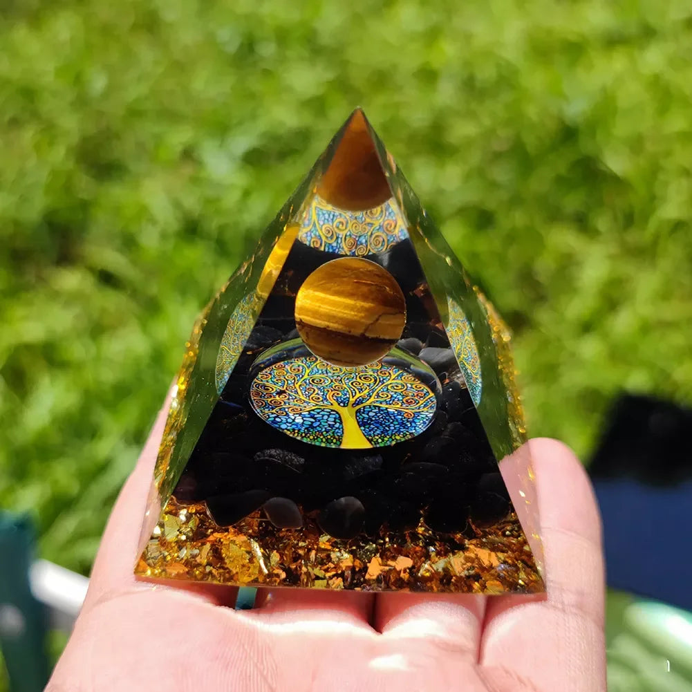 Orgonite Pyramid Meditation Tool Energy Generator Amethyst Peridot Healing Natural Crystal