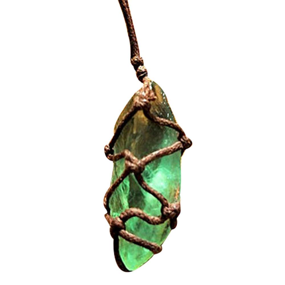 Crystal Stone Bluegreen Pendant With Handwoven Rope