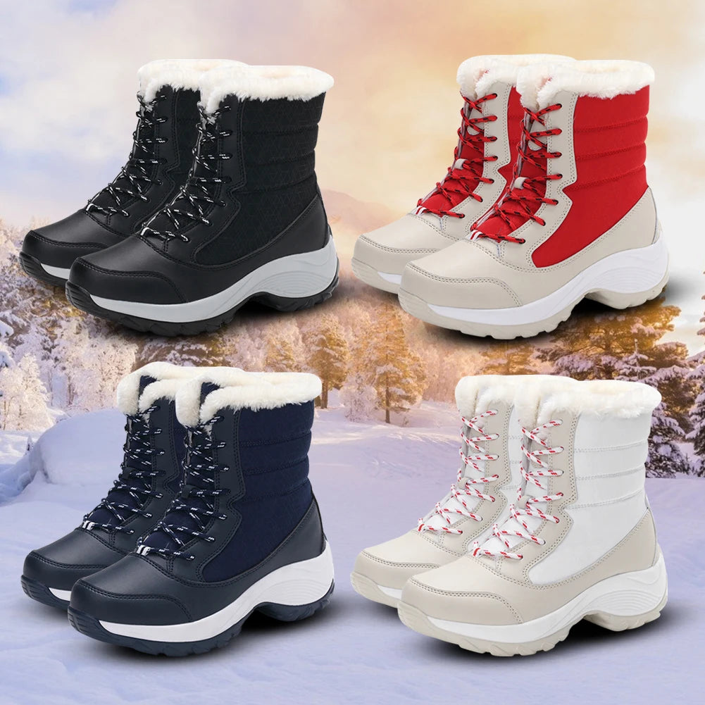 Winter Waterproof Snow Boots Plush Warm Ankle Boots For Women