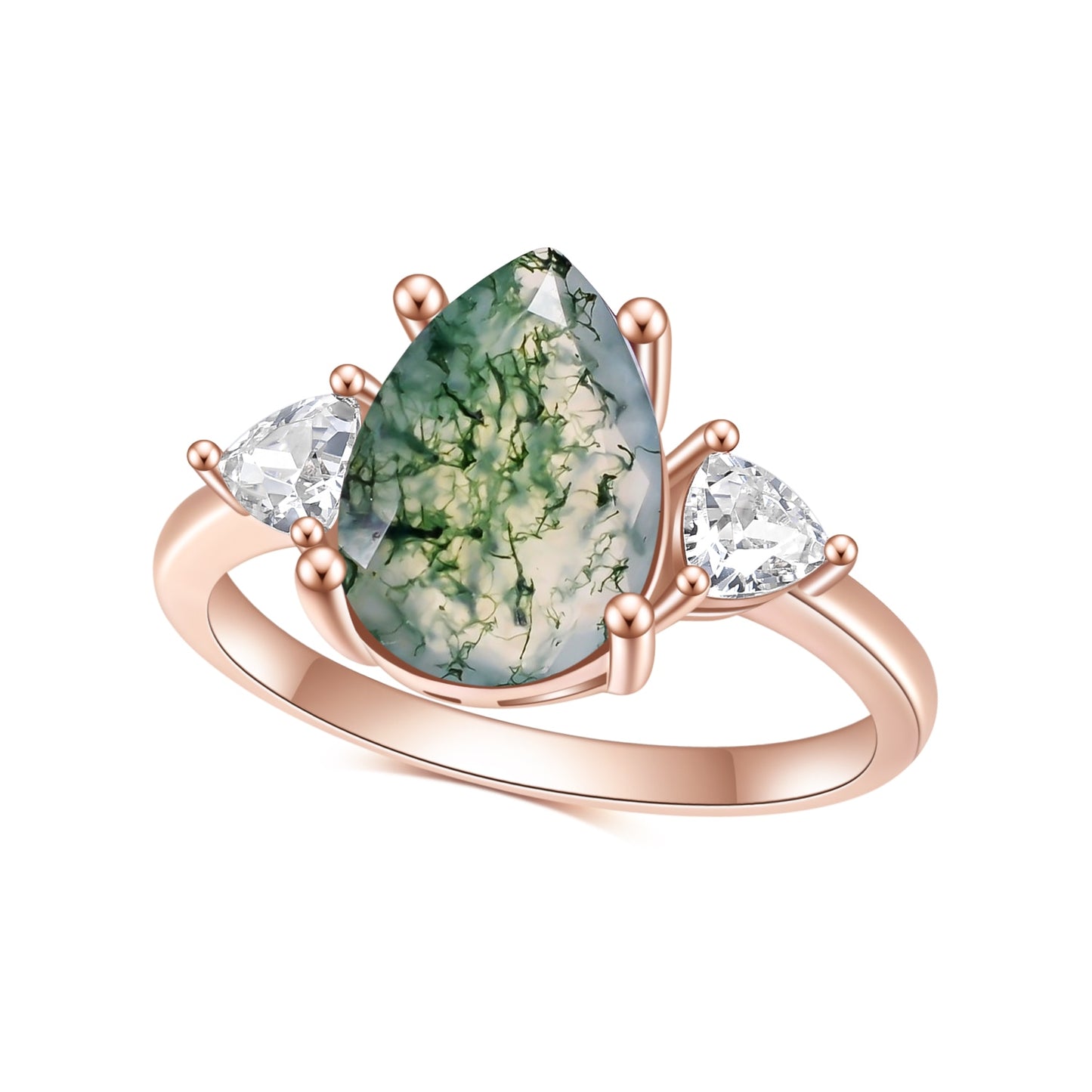 Natural Moss Agate Engagement Rings Sterling Silver