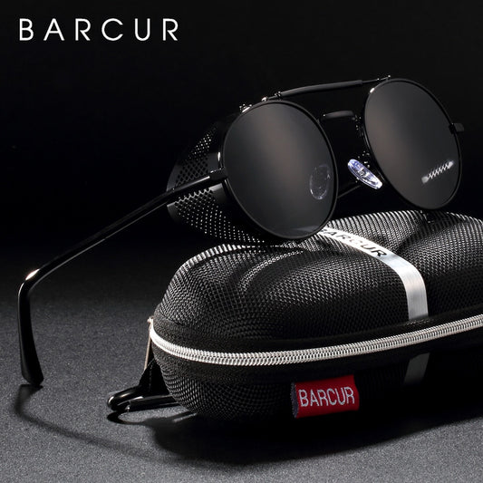BARCUR Polarized Steampunk Sunglasses Men Retro Sun Glasses For Women