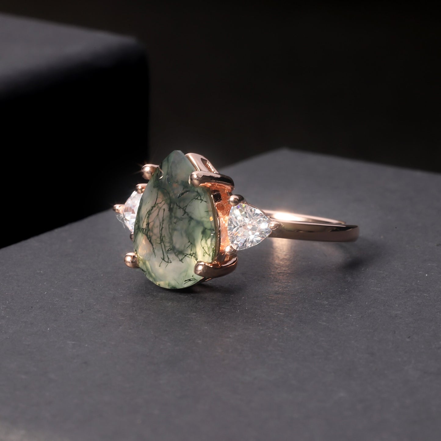 Natural Moss Agate Engagement Rings Sterling Silver