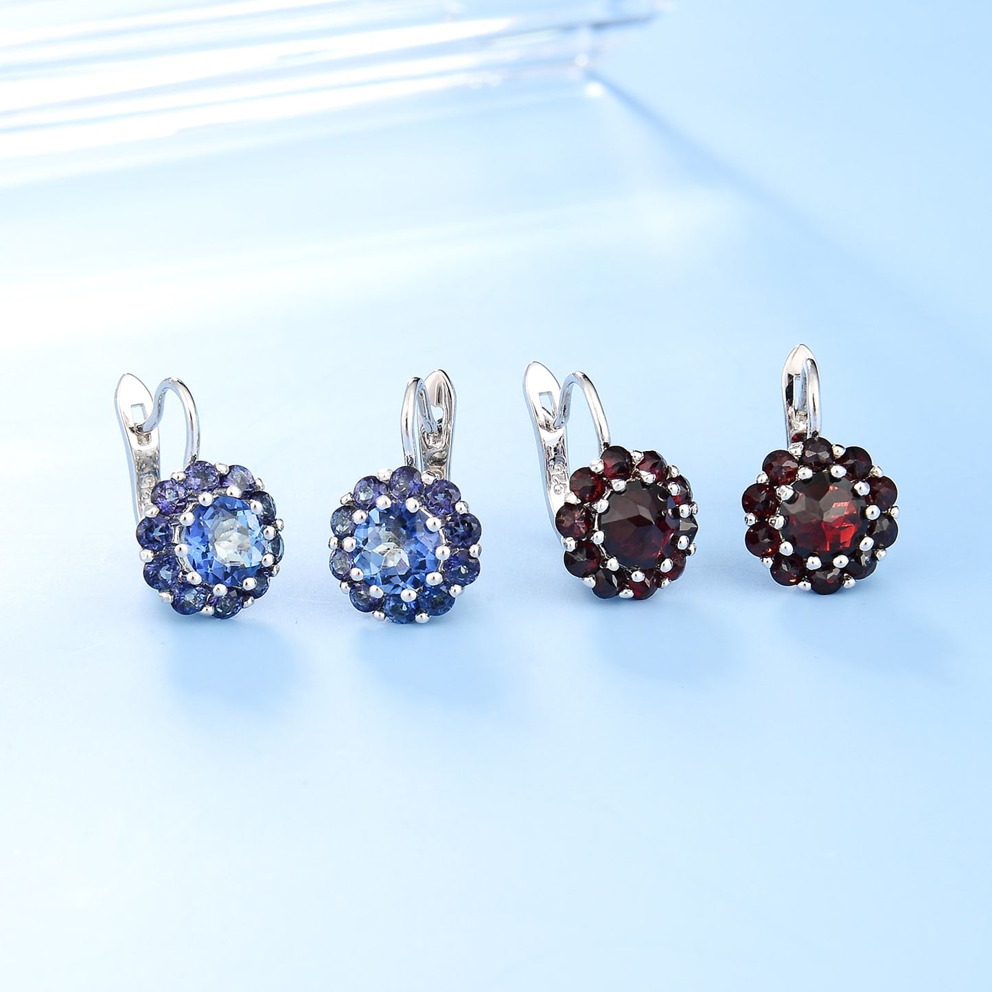 Sterling Silver Gemstone Cluster Emerald Black Garnet Bridal Jewelry Sets