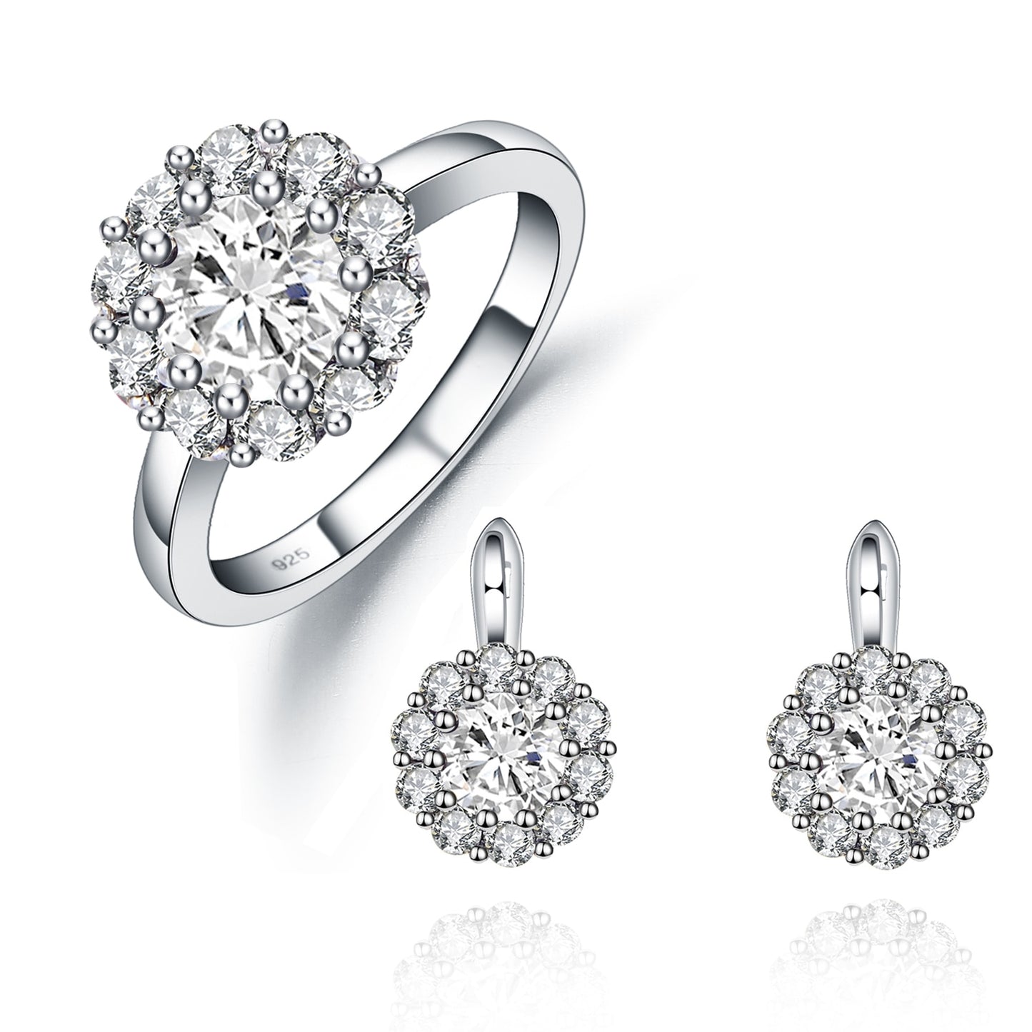 Sterling Silver Gemstone Cluster Emerald Black Garnet Bridal Jewelry Sets
