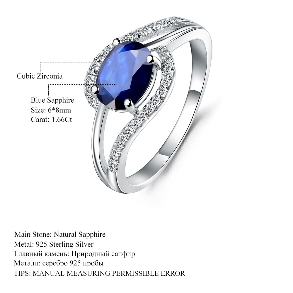 Sterling Silver Classic Oval Natural Blue Sapphire Gemstone Ring