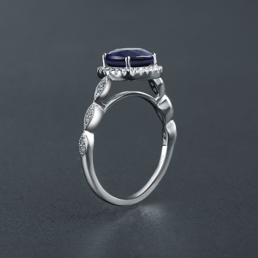Natural Blue Sapphire Ring Wedding Anniversary Gift Sterling Silver