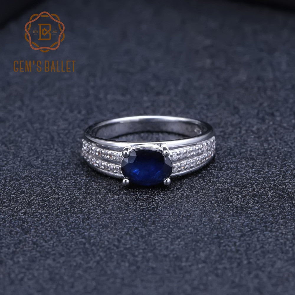 GEM BALLET 1.66Ct Oval Natural Blue Sapphire Gemstone Ring