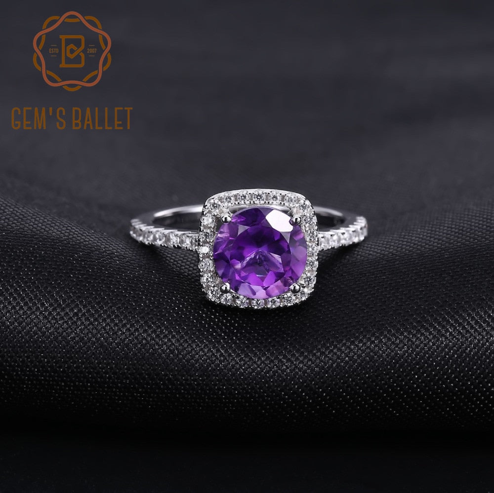 Pure Sterling Silver Classic Women's Square Amethyst Ring