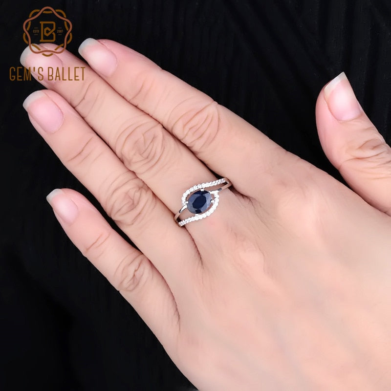 Sterling Silver Classic Oval Natural Blue Sapphire Gemstone Ring