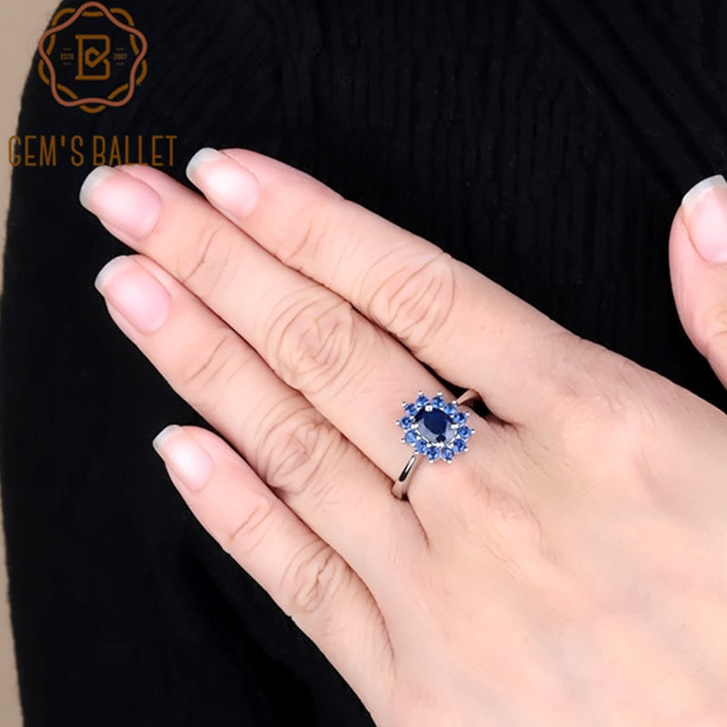Natural Blue Sapphire Gemstones Ring Sterling Silver