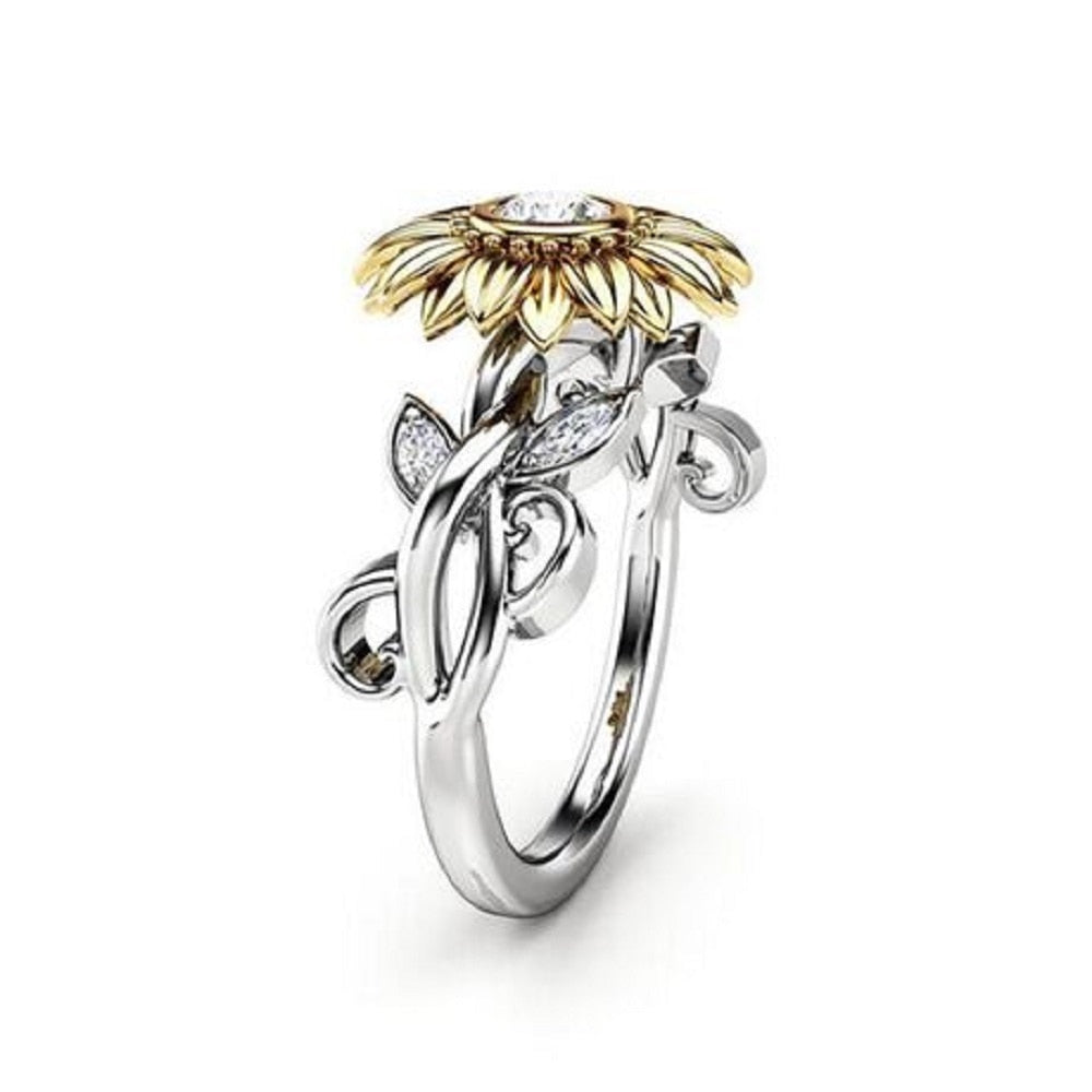 Uloveido Womens 925 Sterling Silver Sunflower Rings Two Tones