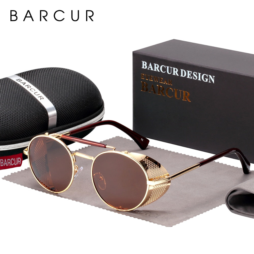 BARCUR Polarized Steampunk Sunglasses Men Retro Sun Glasses For Women