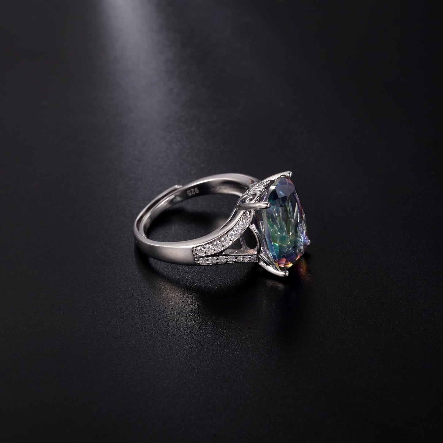 GEM 9.66Ct Mystic Rainbow Topaz Ring in Sterling Silver